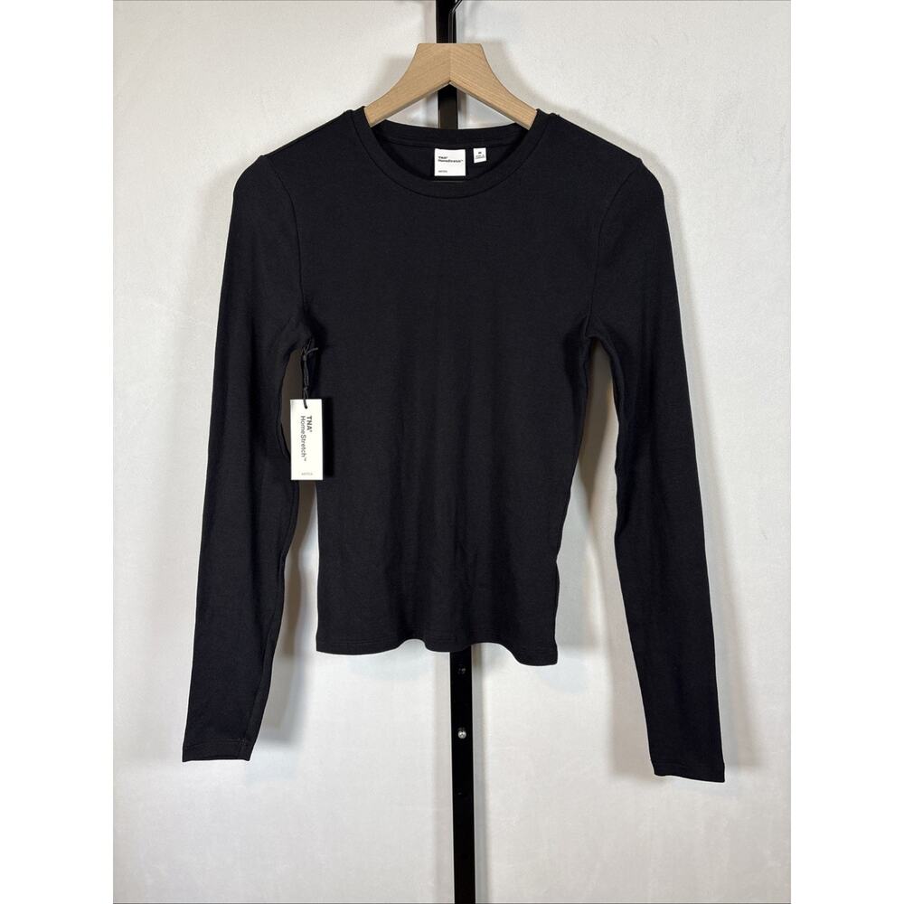 Aritzia TNA Homestretch Ribbed Long Sleeve Tee Women's Medium Black Crew Neck